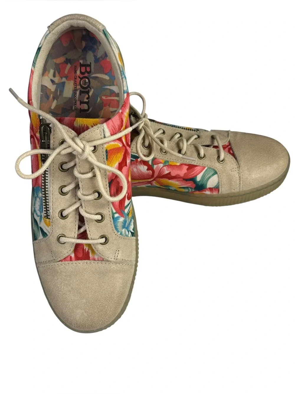 Born Tamara Multi Floral Tropical Canvas  Suede Lace Up Sneaker Size 10